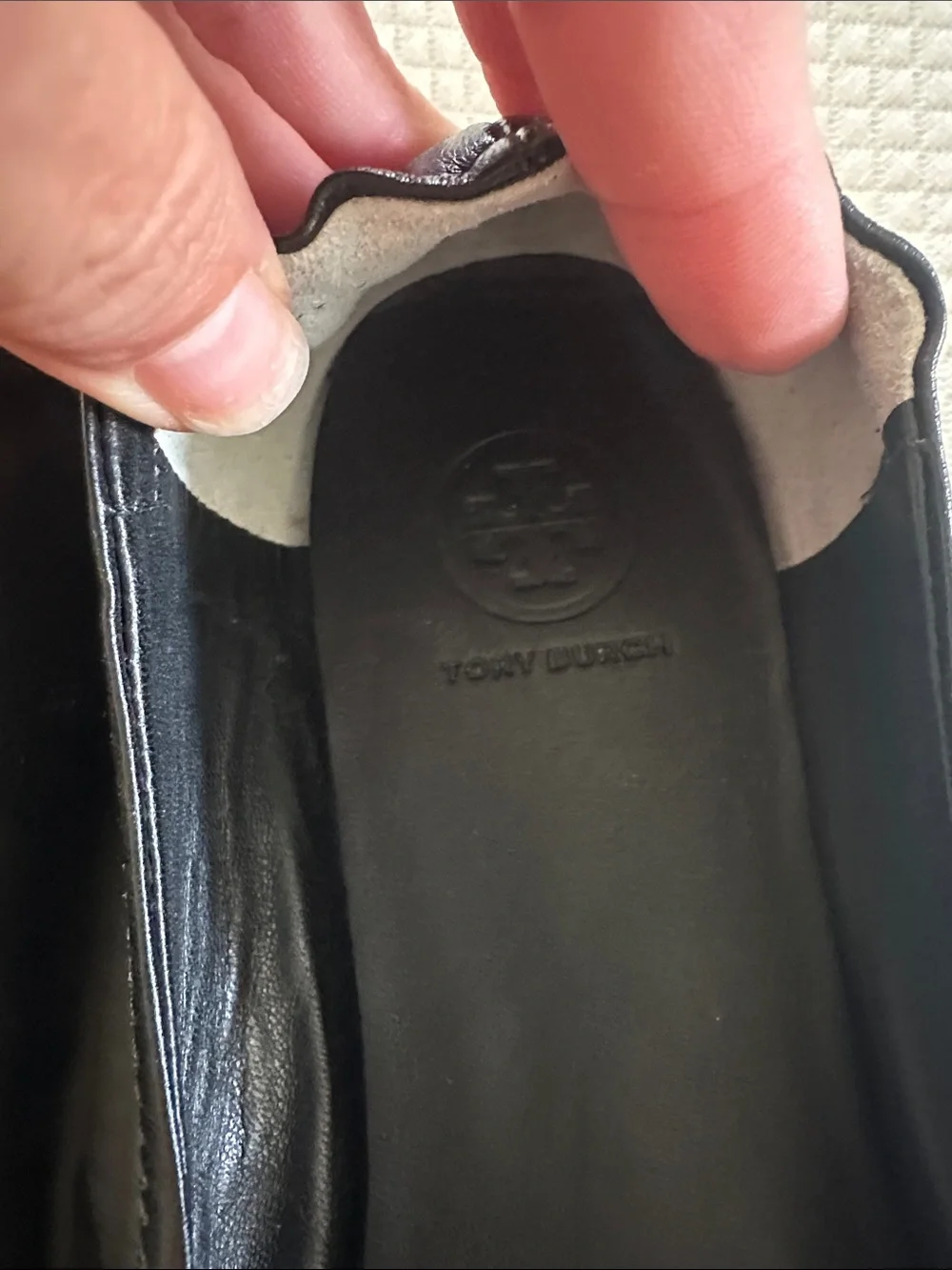 Tory Burch Black Leather Logo Round-Toe Ballet Flats